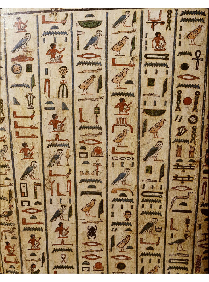 Egyptische Vogels - Sarcofaag van Peftjaoeneith uit de collectie van het Rijksmuseum van Oudheden, het originele kunstwerk achter de sokken