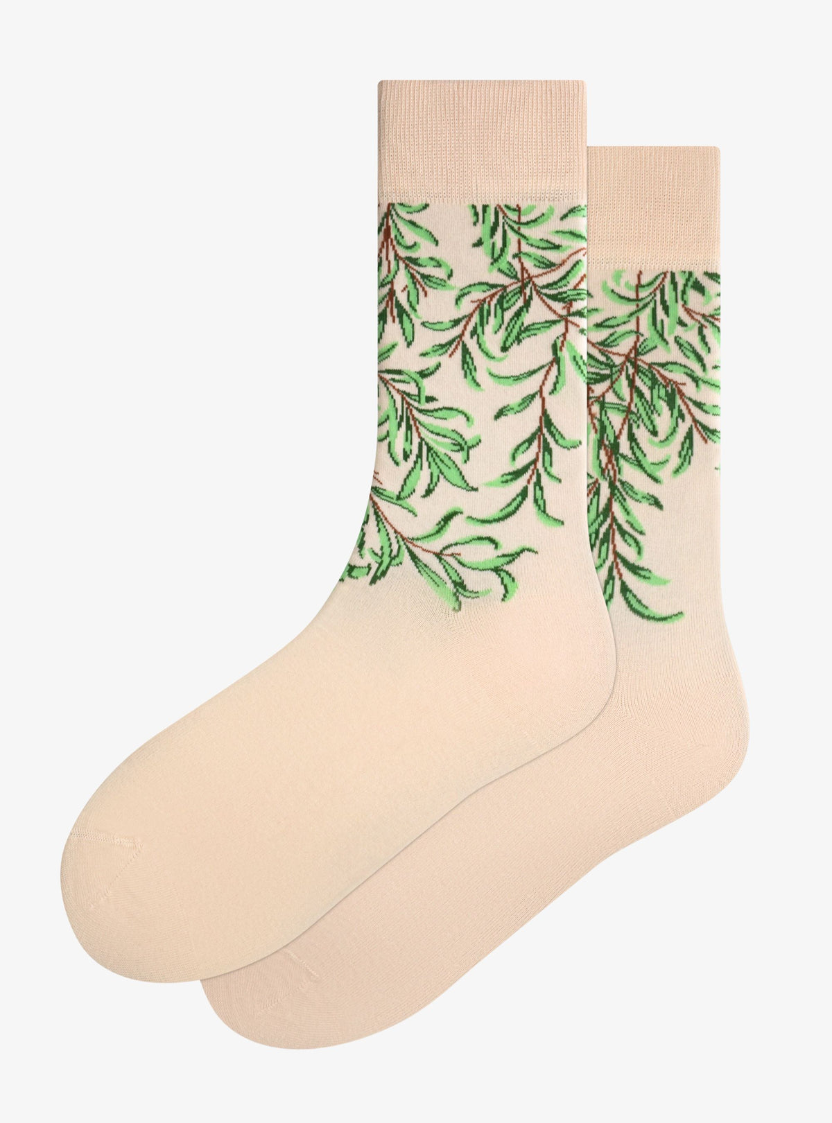 Chaussettes Willow Bough de Kunstsokken d'après William Morris, crème avec branches de saule vertes