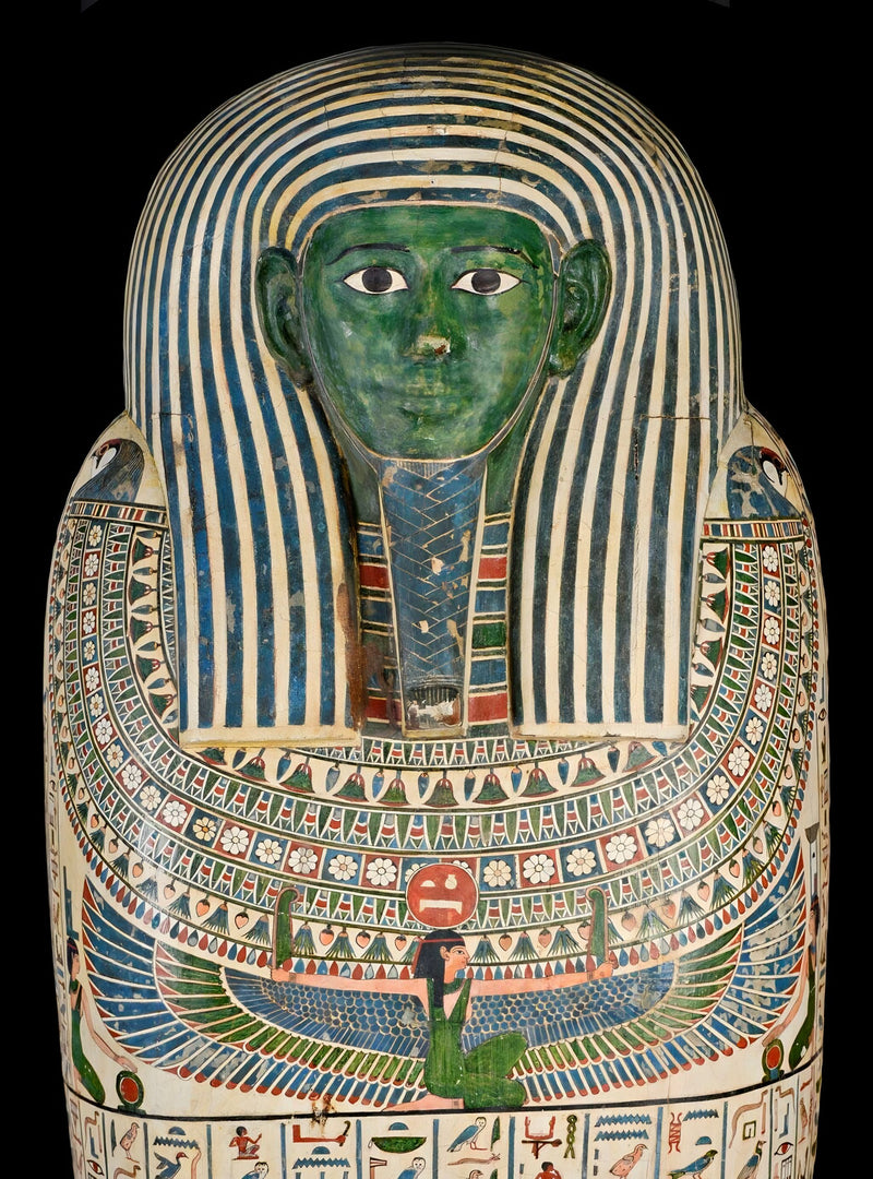 Zonen van Horus - Sarcofaag van Peftjaoeneith uit de collectie van het Rijksmuseum van Oudheden, het originele kunstwerk achter de sokken