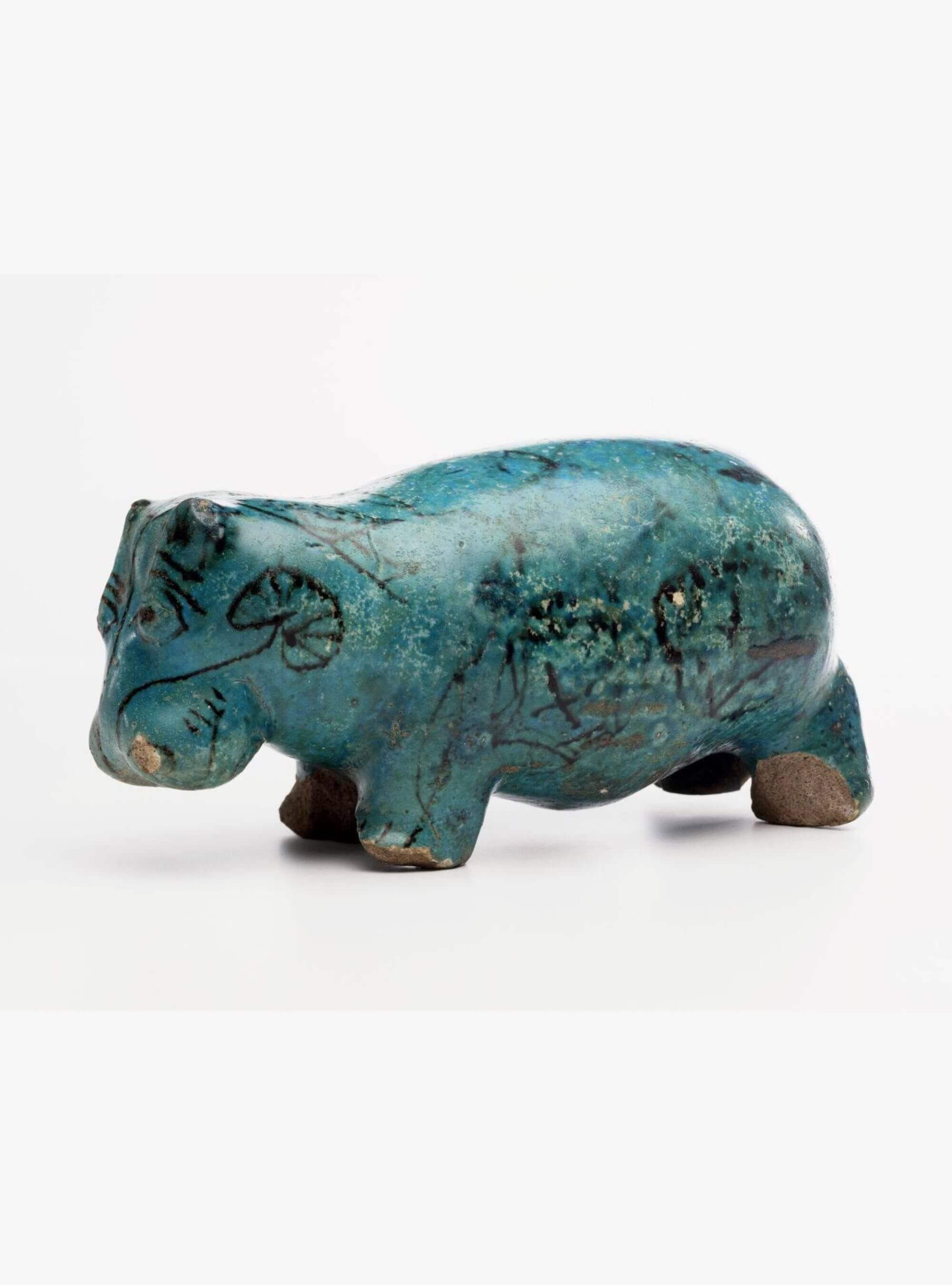 Statuette d'Hippopotame Debout – Turquoise