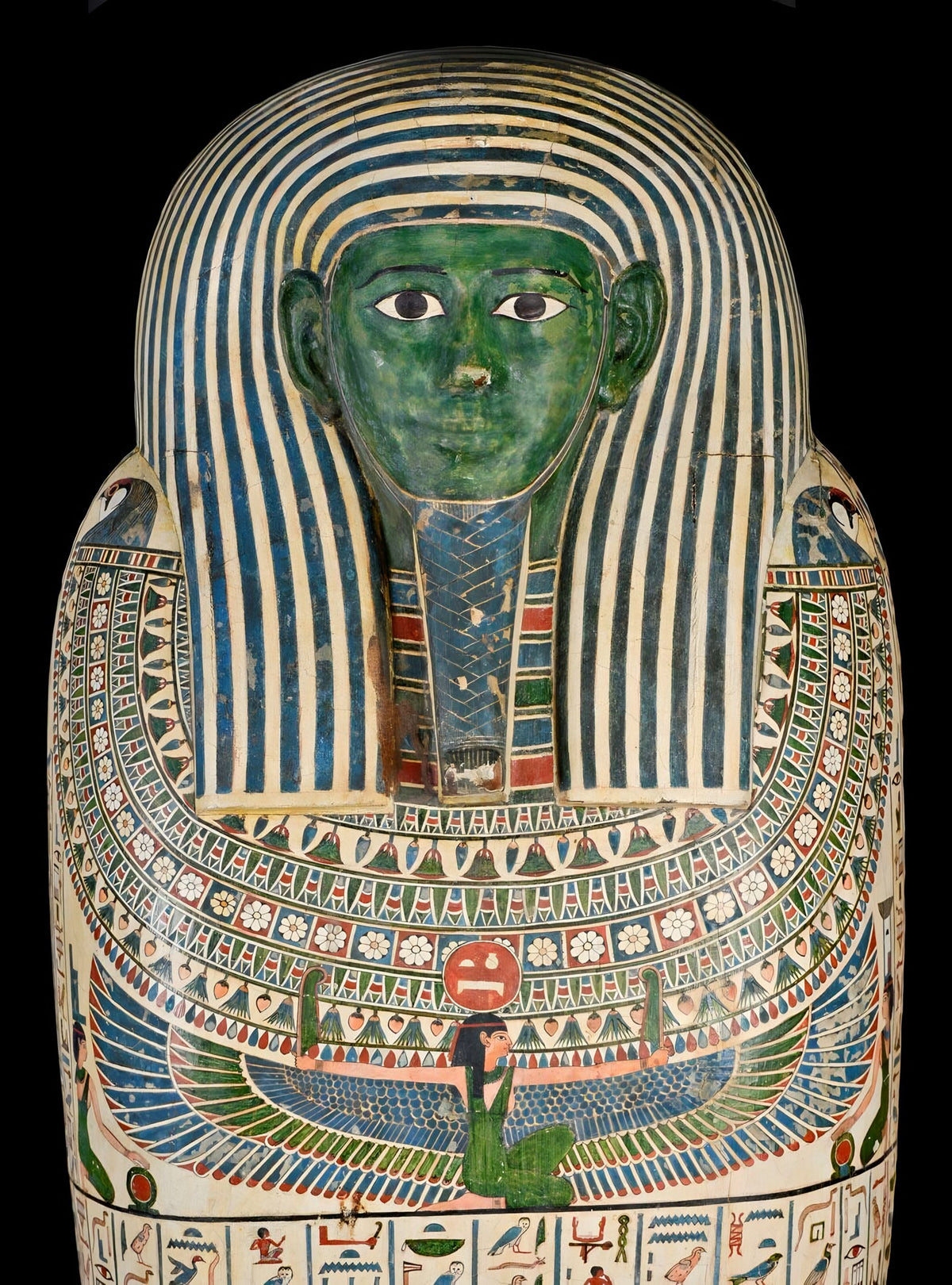 Egyptische Vogels - Sarcofaag van Peftjaoeneith uit de collectie van het Rijksmuseum van Oudheden, het originele kunstwerk achter de sokken