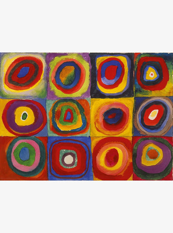 Étude de couleurs, carrés avec cercles concentriques