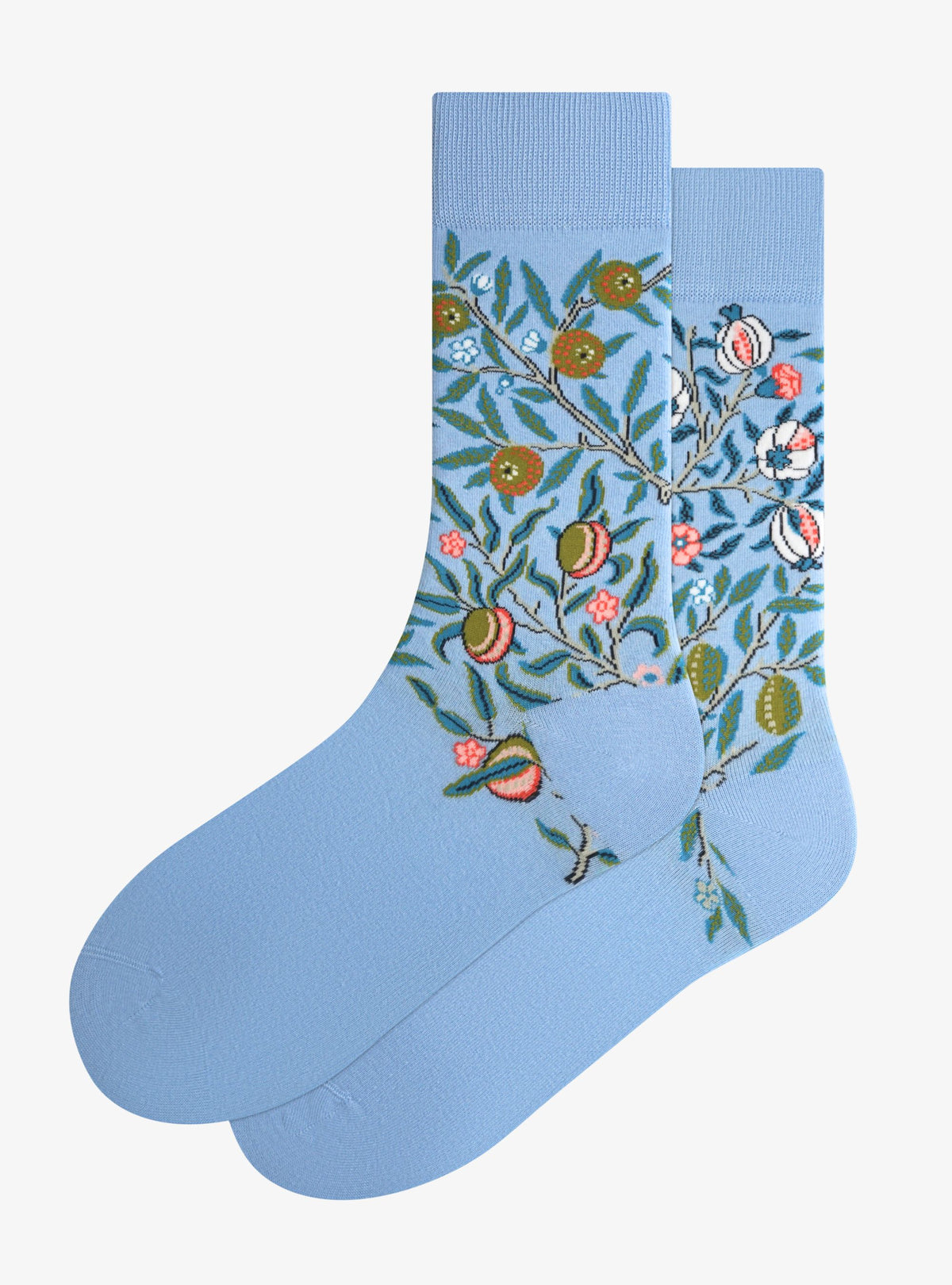 Chaussettes Pomegranate de Kunstsokken d'après William Morris, bleu clair avec grenades et citrons